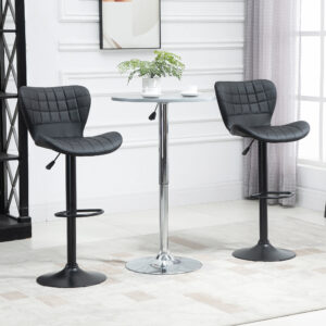 Barstole sæt med 2 retro design højdejusterbar 360° drejelig sort læder til hjemmekontor stabil 47 x 51,5 x 89-109 cm