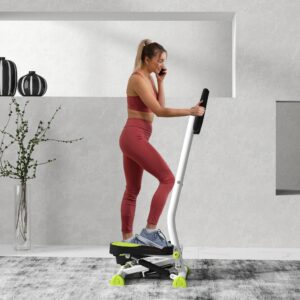 Stepper Fitness Swing Stepper med LCD-skærm og styr, hjemmetræner til op til 100 kg, stål ABS, grøn, 55 x 44 x 108 cm