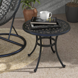 Sidebord havebord 60x60 cm, lasteevne op til 50 kg, med aluminiumsstel og sort, ideel til terrasse og have