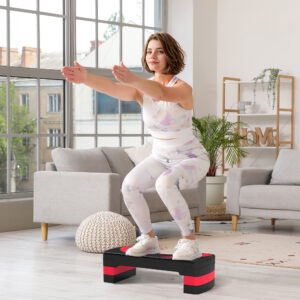 Step Board Aerobic Stepper Højdejusterbar med 3 niveauer (10/15/20 cm) Fitness Motionscykel til Indendørs Udendørs Brug Belastningskapacitet op til 150 kg Rød