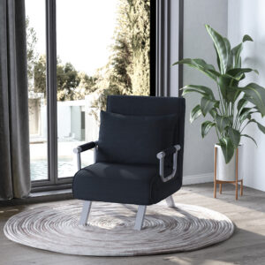 2-i-1 sovesofa med justerbar ryglæn, 65L x 77B x 80H cm, aftageligt betræk, hynder, robust og rustfri, polyester, sort