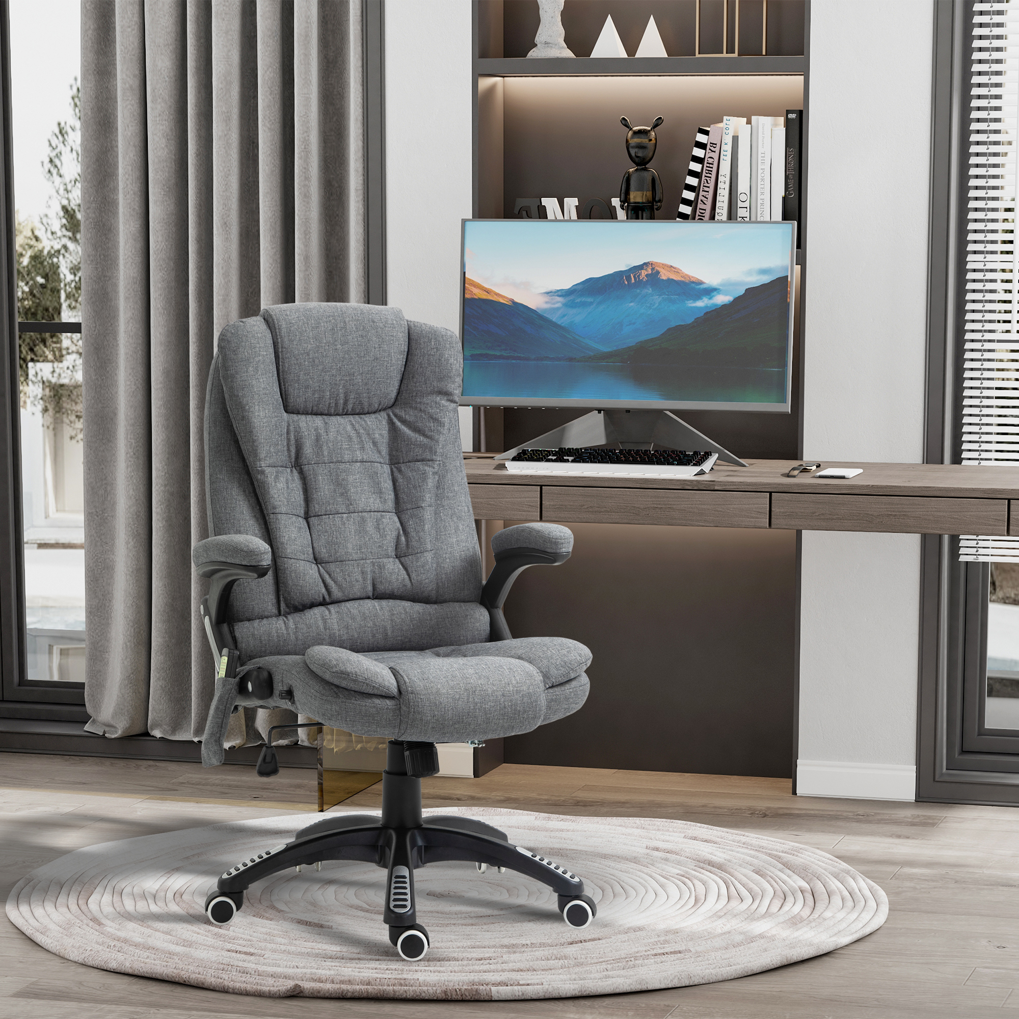 Massagestol, chefstol, kontorstol, højdejusterbar, ergonomisk massage, grå, 67 x 74 x 116126 cm