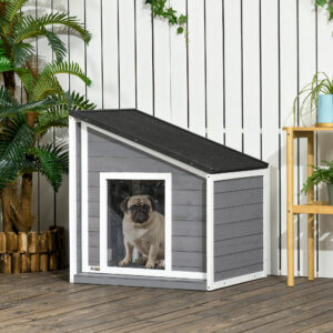Hundehus Vejrbestandigt Hundehus Af Grantræ Med Asfalttag & Dørgardin Grå 71x58x53/77cm Til Små Hunde