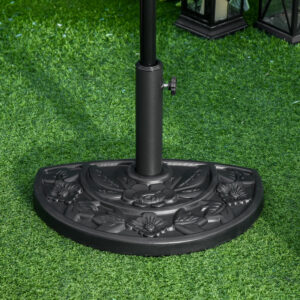 Parasolfod 9 kg haveparasolfod med blomstermotiv til Ø35/38/48 mm parasolstænger, HDPE, halvcirkelformet, sort
