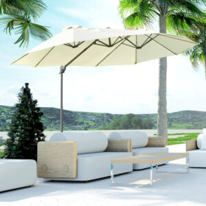Dobbeltparasol med håndsving, justerbar haveparasol, solbeskyttelse, metal, cremehvid, 440 x 270 x 250 cm