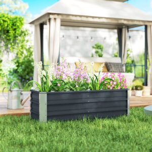 Højbed lavet af stål havebed plantekasse 125x47x40cm trækulsgrå inklusive handsker til grøntsager og blomster