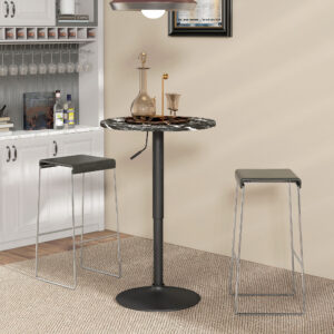 Barbord Rundt Spisebord til 2 Personer, Køkkenbord med Marmorlook til Stue, Spisestue, Små Rum, Sort, Ø60 x 68-93,5cm