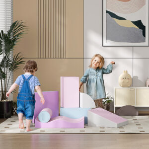 Bløde byggeklodser Sæt med 7 Skumbyggeklodser Kæmpe byggeklodser til børn 1-3 år Kunstlæder EPE Byggelegetøj