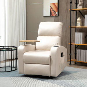 Lænestol med massagefunktion, TV-stol med lænefunktion, roterende bord, massagestol, lænestol med fjernbetjening, mikrofiber, beige