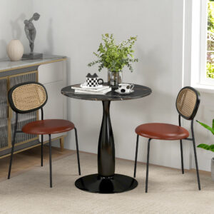 Spisebord, Rundt Køkkenbord, Moderne Spisebord, Sofabord med Stålramme, Barbord til 2 Personer, Ø70 x 74 cm, Sort