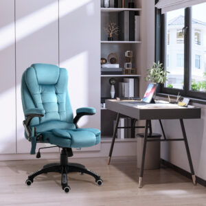 Kontorstol med massage- og varmefunktion, højdejusterbar gamingstol op til 120 kg, 68 x 72 x 110-120 cm, blå