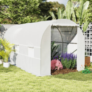 Drivhus 2 x 4 m, Robust Polytunnel Drivhus, UV-resistent Drivhusfilm, Hvid