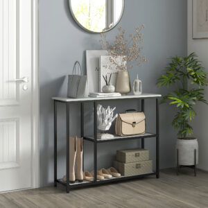 Konsolbord Entrebord med 2 niveauer Sidebord Sofabord med anti-tip stål hvid 100 x 30 x 80 cm til stue og entre
