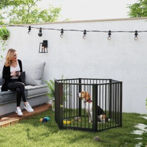 Hvalpegård 76 cm høj, 8-delt hvalpegård med dør, fritgående hundegård til små og mellemstore hunde, kaniner, marsvin, stål, sort