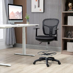 Kontorstol ergonomisk computerstol 95-115 cm med armlæn og fodstøtte mesh sort til kontor og hjemmekontor