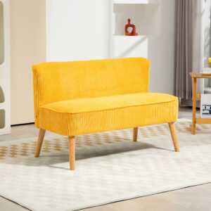 2-personers sofa polstret sofa dobbeltsofa to-personers sofa fløjlssofa polyesterskum til stue, soveværelse 117 x 56,5 x 77 cm gul