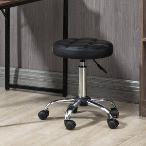 Rullende Skammel, Højdejusterbar Drejelig Arbejdsskammel, Sort, Ø35,5 cm, Kunstlæder til Kontor & Salon, 51-67 cm