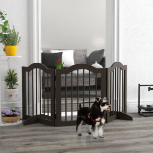 Hundegitter, 154,5 x 29,5 x 61 cm, Sammenklappelig Hundegitter, Hundegitter, Træ, Kaffe