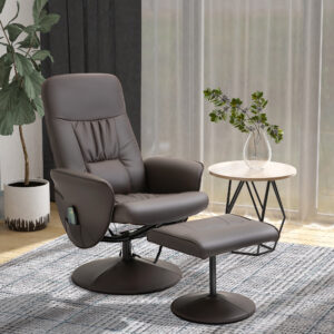 2-delt TV-stol med lænefunktion, 360° drejelig lænestol med 10 massagepunkter, kunstlæder i brunt, B76 x D81 x H105 cm