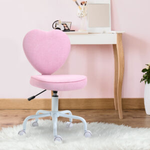 Drejestol Executive-stol Computerstol Sædehøjdejusterbar Sød Hjerteformet Polstring Pink Hørstof 40 x 50 x 79-89 cm