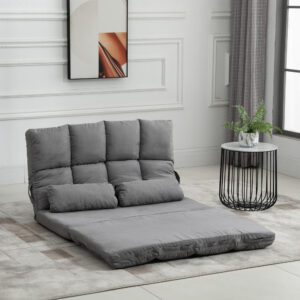 Gulvstol 2-i-1 Gulvstol & Seng med Ryglæn, Justerbar i 3 Positioner, Sædehynde i Grå Velour & Stål, 102x73x60cm