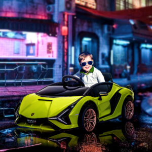 Børnebil, Elbil Lamborghini SIAN 2-personers, Licenseret, Med Fjernbetjening, Musik (MP3/USB), Grøn
