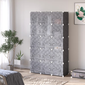 Gør-det-selv garderobereolsystem med 2 store og 9 små kuber Gør-det-selv kubehylde, skohylde, opbevaringshylde til bøger, legetøj, sort 111 x 47 x 183 cm