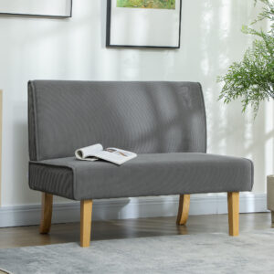 2-personers sofa, fløjlssofa med træben, polstret sektionssofa, dobbeltsofa til soveværelse, stue, 110 x 62 x 85 cm, grå