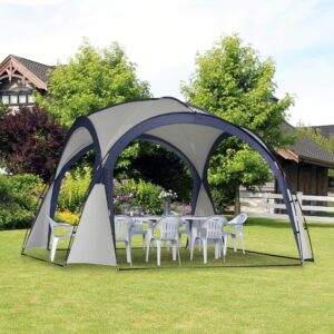 Campingtelt, havetelt, partytelt, solbeskyttelse, vejrbestandig, glasfiberstang + polyester, cremehvid + blå, 3,5 x 3,5 x 2,3 m