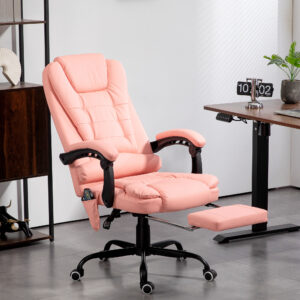 Kontorstol med 7-punkts massage, ergonomisk kontorstol med lænefunktion, højdejusterbar lederstol med fjernbetjening, 120 kg lasteevne, til studier, kontor, pink