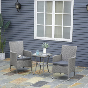 Rattan Havemøbelsæt, med Sidebord, Bistrosæt, 3-delt Balkonmøbelsæt, Rattan Havesæt, Siddemøbler, 60 x 58,5 x 89,5 cm