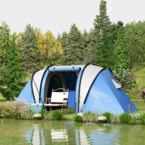 Campingtelt til 4-5 personer, let vandafvisende familietelt med 3 rum, sidedør, vindue, telt med 3000 mm vandsøjle, tunneltelt, kuppeltelt til camping, rejser, have