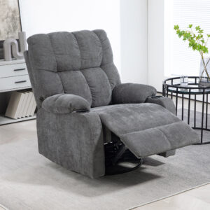 TV-lænestol med hældefunktion, 360° drejelig, 135° vipning, med pocketfjedre, elastiske stropper, kopholder, 88x96x108cm mørkegrå