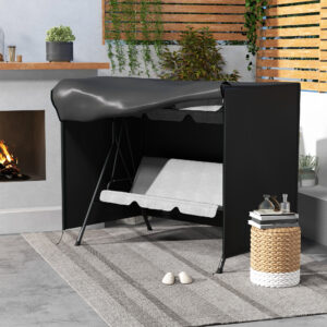 3-personers gyngeovertræk, vandafvisende, vinterbestandigt beskyttelsesovertræk til havegynge, UV-bestandig presenning, overtræk, rivefast 600D Oxford-stof, 205x124x164cm sort