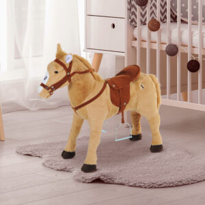 Gyngehest Ridehest Legetøjshest Plyshest med Lyd 85 x 28 x 60 cm Beige, ideel til børn at lege og gynge med