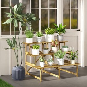 Plantetrappe Blomsterhylde 3 Etager Grantræ 120x80x78cm til Have Balkon & Terrasse