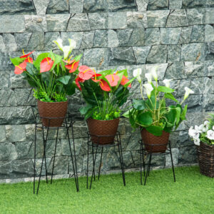 Blomsterstander Sæt med 3 Metal Plantestativer til Blomsterpotter op til Ø16 cm, Elegant Blomsterskammel i Sort
