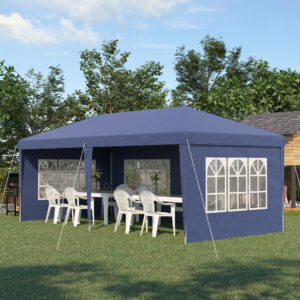 Pavillon 2,95 x 5,85 m partytelt, foldbart pavillon med UV-beskyttelse, vejrbestandig, pop-up pavillon med sidevægge, havetelt, blå