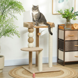 Kradsetræ 86 cm med hoppeplatform, seng, legebold, kradsetræ til katte med jute kradsetræer, til katte op til 7 kg, kaffe