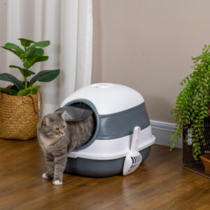 Deodorant- og kattegrusske til katte op til 5 kg, hvid/grå, 52 x 41 x 38 cm, lugthæmmende og hygiejnisk