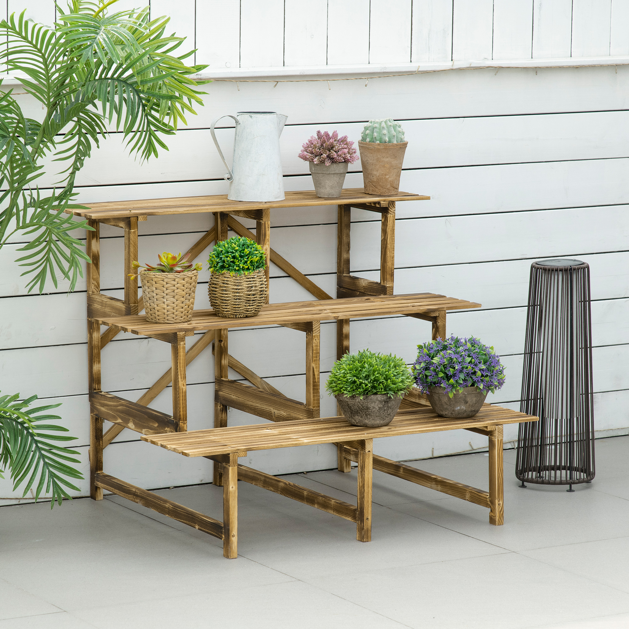 Plantetrappe Blomstertrappe Blomsterhylde 3 Etager Lavet af Grantræ 100 x 80 x 78 cm til Have Balkon & Terrasse
