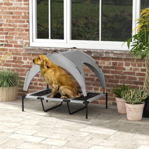 Forhøjet Hundeseng med Baldakin, Kæledyrsseng, Udendørs Hundeliggestol med Tag, Åndbar, Til Store Hunde Lysegrå Oxford 106 x 76 x 94 cm