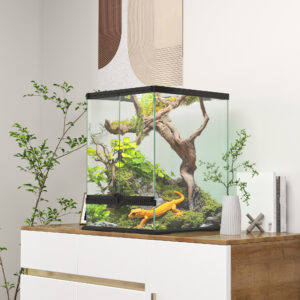 Terrarium Krybdyr, 45 x 45 x 60 cm, 120L, med ventilationsåbning, drænhuller, kabelhåndteringsløsning, lås, metal, sort