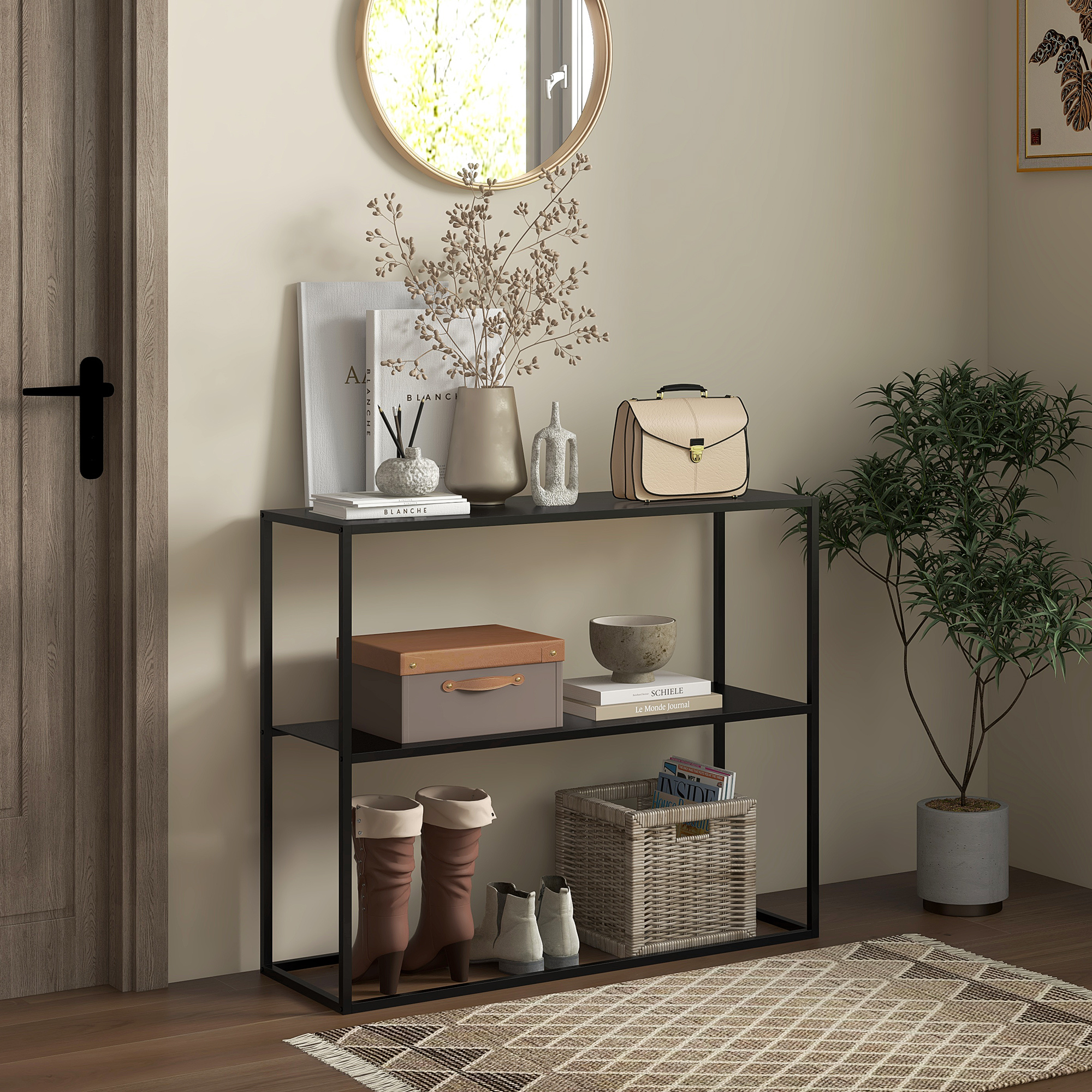 Konsolbord Hallbord Sidebord af stål med 2 niveauer og anti-tip 90x30x75 cm til indgangsparti