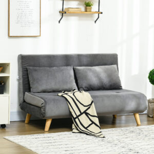 2-personers sovesofa med sengefunktion, klapsofa med justerbar ryglæn, grå fløjlslook, 130 x 78 x 79 cm til stue