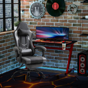 Gamingstol, Højdejusterbar med Nakkestøtte og Lændepude, Ergonomisk, Op til 120 kg, Med Fodstøtter, Sort