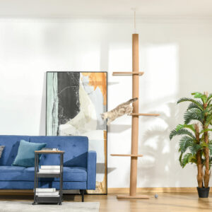 Højdejusterbart kradsetræ til katte, klatretræ, lysebrunt 43x27x228-260cm til aktiv leg og afslapning