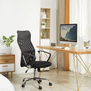 Mesh-kontorstol, højdejusterbar skrivebordsstol, ergonomisk gamingstol, drejestol med vippefunktion, sort