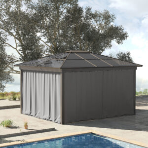 4 sidepaneler til 3x3 m pavillon sidevægge med kroge, lysegrå polyester, ideel til havepavillon og partytelt 302 x 205 cm