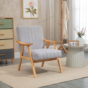 Wingback Chair Polstret stol med armlæn Lounge Chair Afslappende stol Skandinavisk design Gummitræben Lysegrå til stue og afslapning